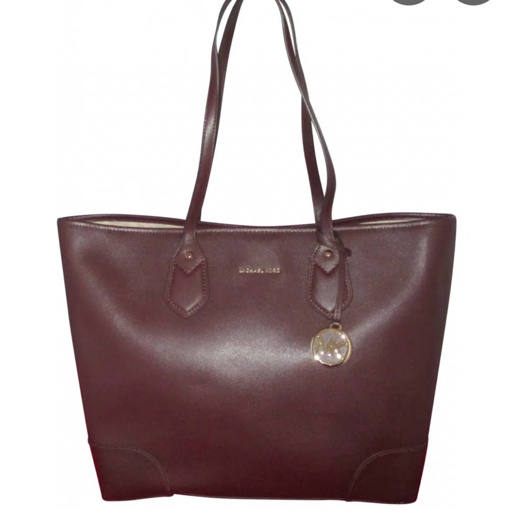 Michael Kors Wine Leather Tote with Gold Charm